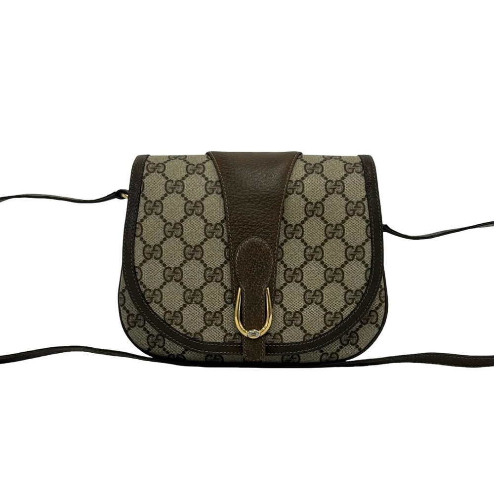 GUCCI Old Gucci GG Logo Pattern Leather Mini Shoulder Bag/Sacoche/Pouch, Brow...